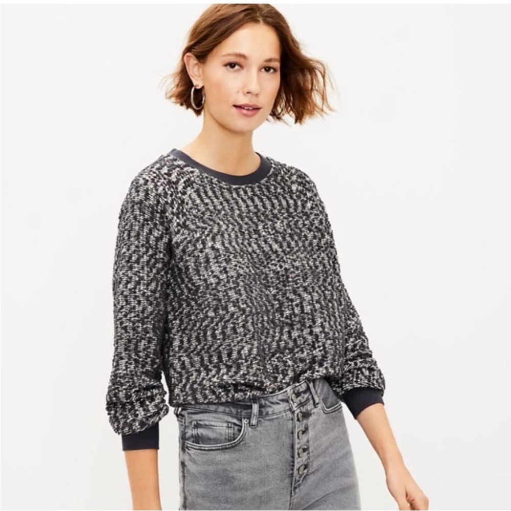 Loft Gray Textured Pullover Sweatshirt